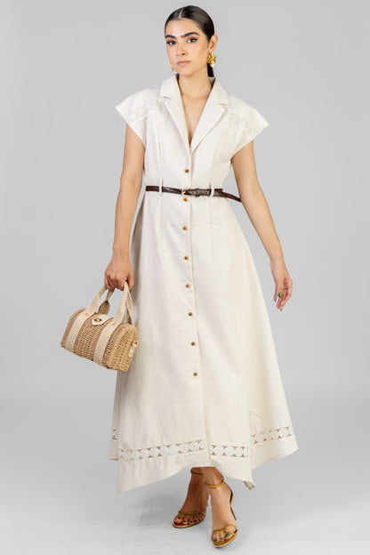 VESTIDO BEIGE REJILLA