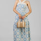 VESTIDO AZUL ENCAJES BEIGE