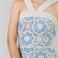VESTIDO AZUL ENCAJES BEIGE