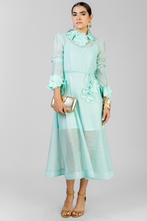 VESTIDO FLORES AQUA