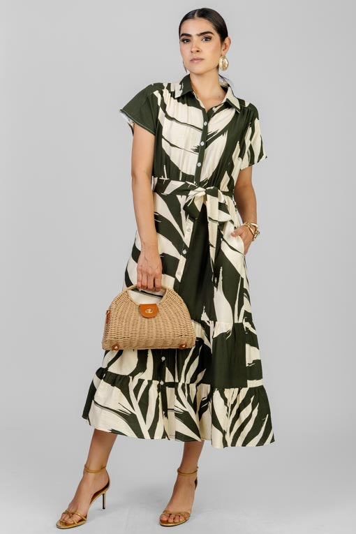 VESTIDO VERDE Y BEIGE