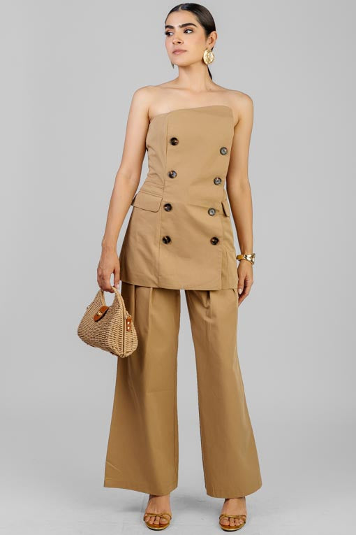 CONJUNTO BLUSA LARGA STRAPLESS