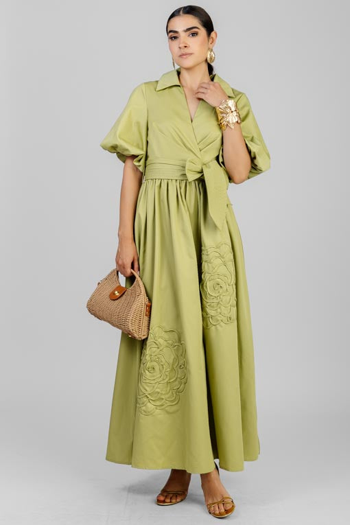 VESTIDO MANGA ABULLONADA