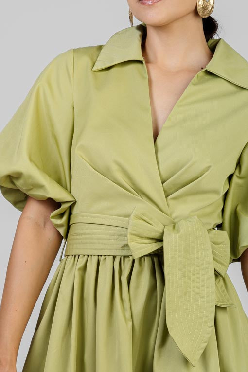 VESTIDO MANGA ABULLONADA