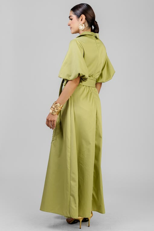 VESTIDO MANGA ABULLONADA