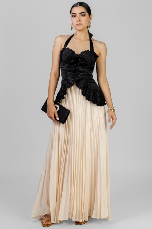 VESTIDO PLISADO BICOLOR