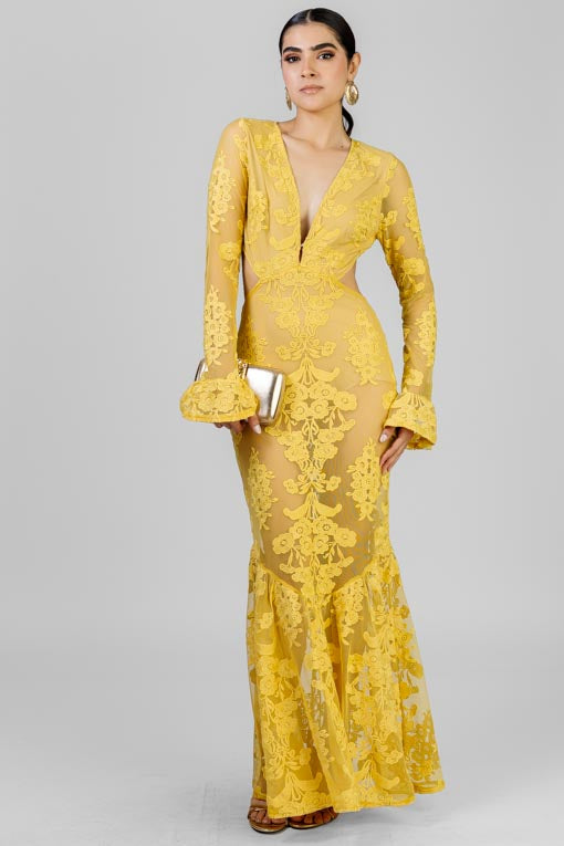 VESTIDO ENCAJE AMARILLO