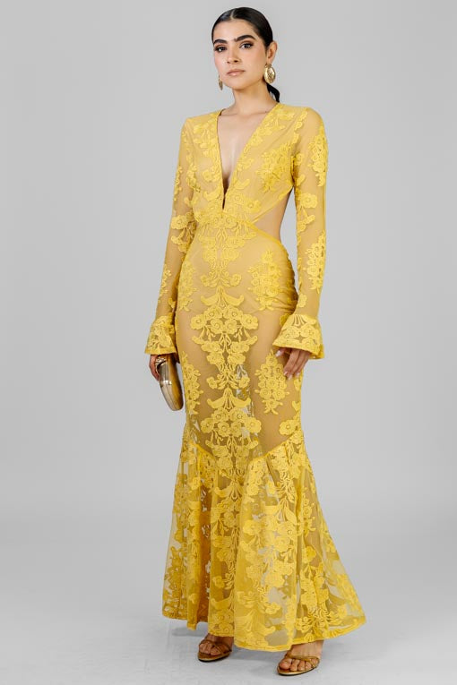 VESTIDO ENCAJE AMARILLO