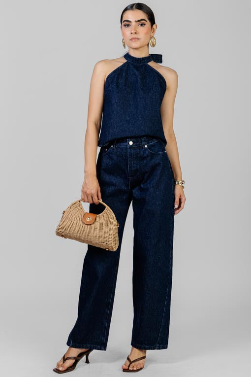 CONJUNTO BLUSA HALTER DENIM
