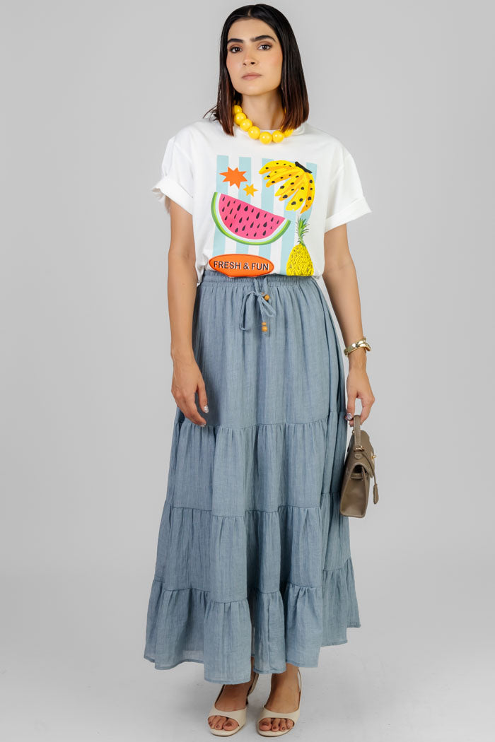 FALDA LARGA AZUL MAXI