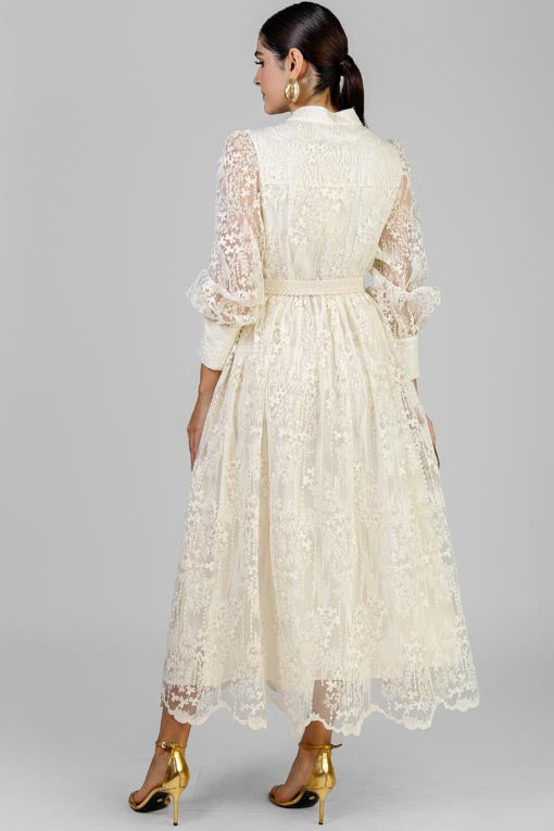 VESTIDO ORGANZA BORDADA BEIGE