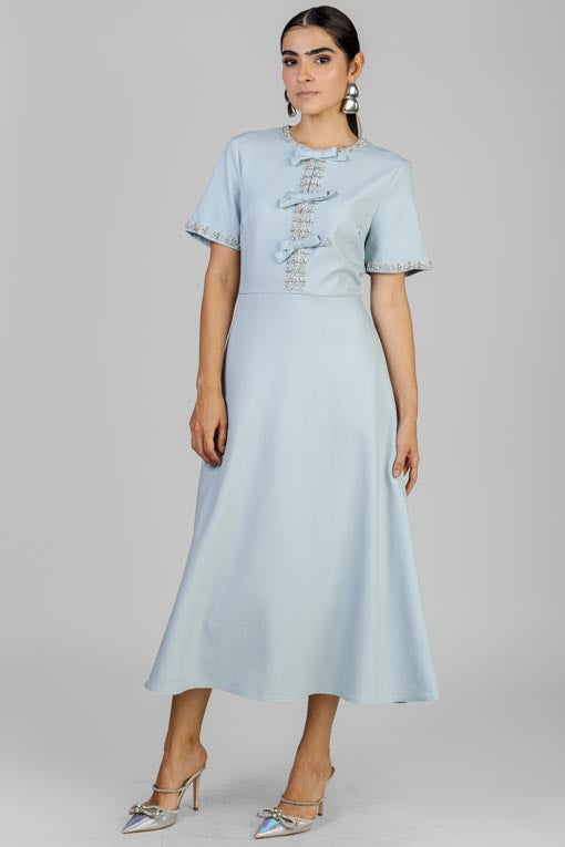 VESTIDO PEDRERIA Y MOÑOS