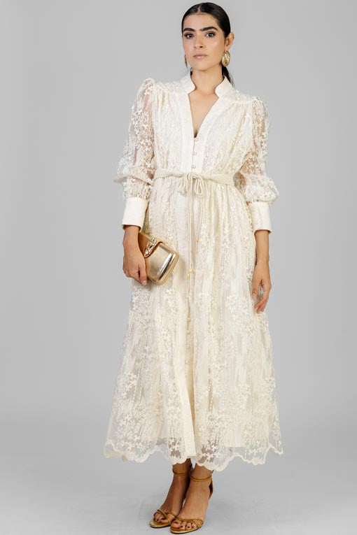 VESTIDO ORGANZA BORDADA BEIGE
