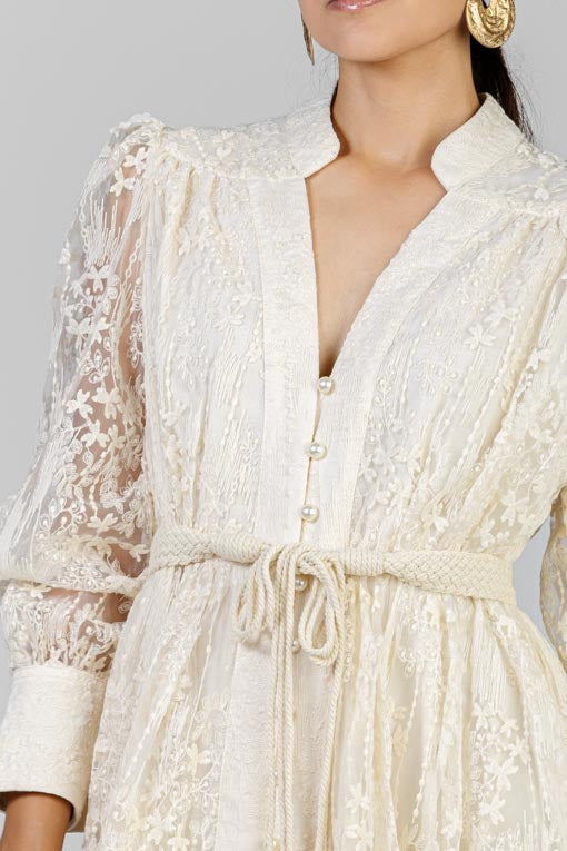 VESTIDO ORGANZA BORDADA BEIGE