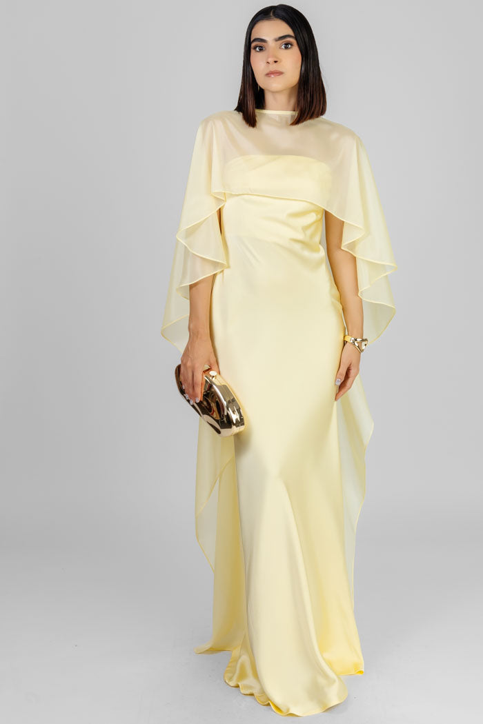 VESTIDO LARGO CAPA AMARILLO