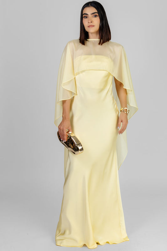 VESTIDO LARGO CAPA AMARILLO