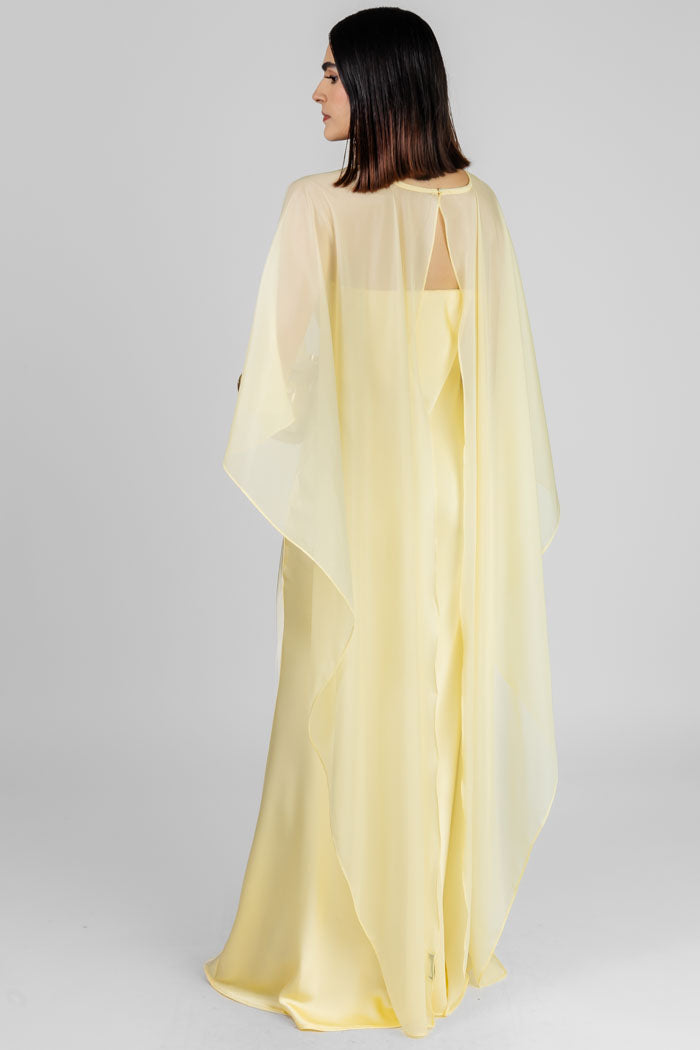 VESTIDO LARGO CAPA AMARILLO