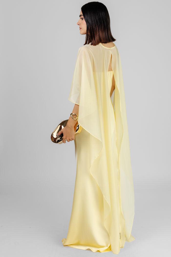 VESTIDO LARGO CAPA AMARILLO