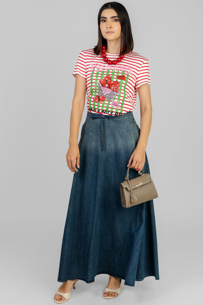 PLAYERA RAYADA ESTAMPADO MANZANAS