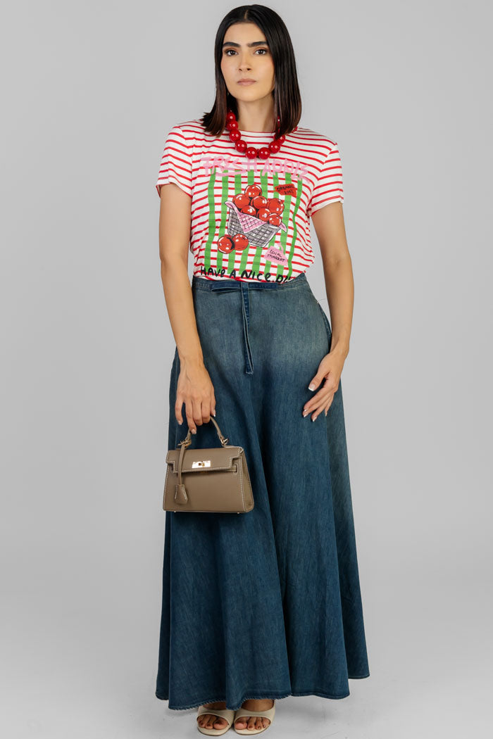 PLAYERA RAYADA ESTAMPADO MANZANAS