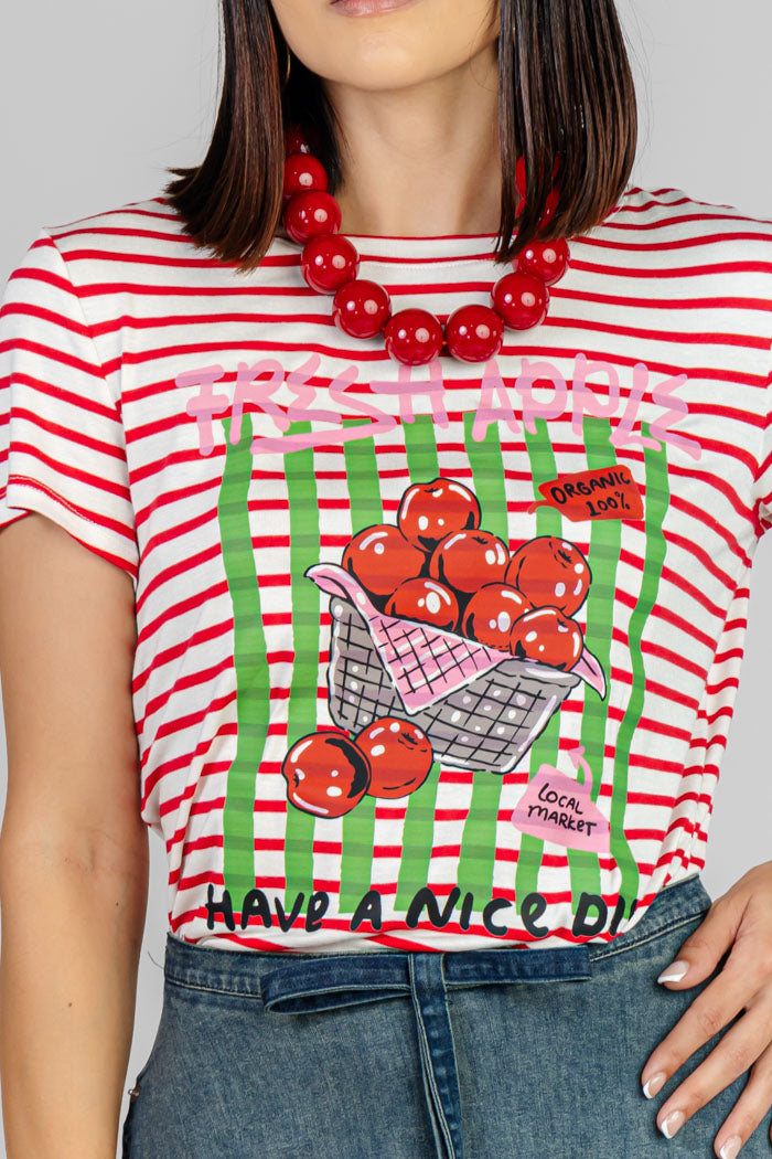 PLAYERA RAYADA ESTAMPADO MANZANAS