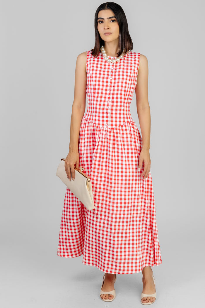VESTIDO MIDI CUADROS VICHY