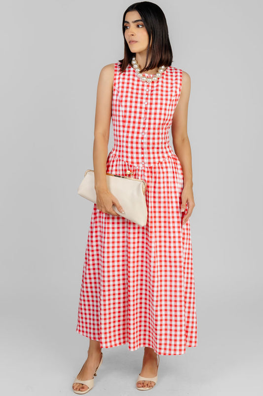 VESTIDO MIDI CUADROS VICHY