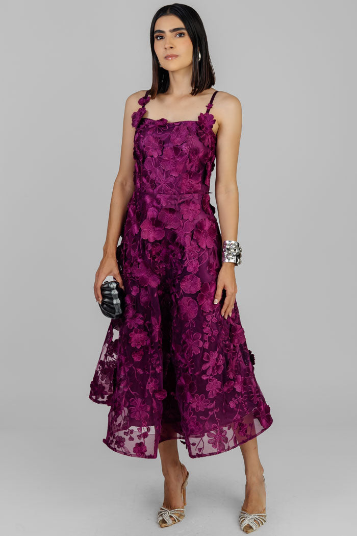 VESTIDO MIDI FLORAL MAGENTA