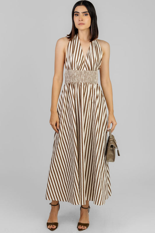VESTIDO MIDI RAYAS ESCOTE