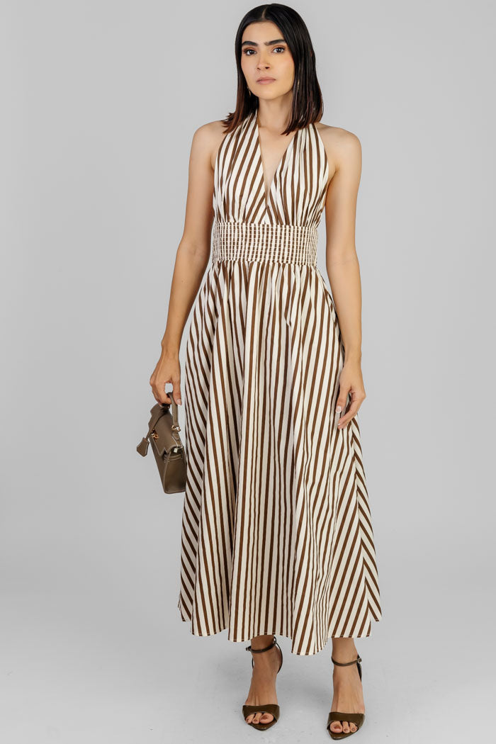 VESTIDO MIDI RAYAS ESCOTE