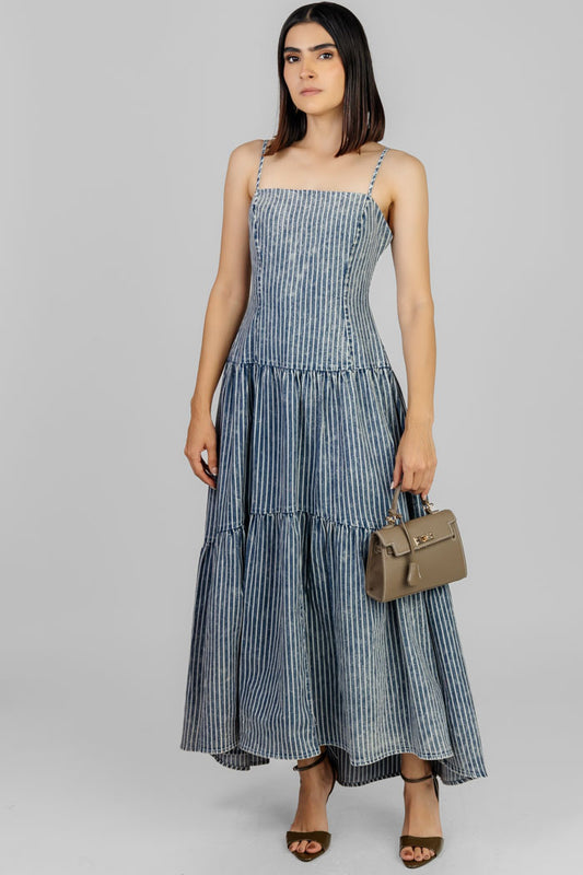 VESTIDO MIDI A RAYAS