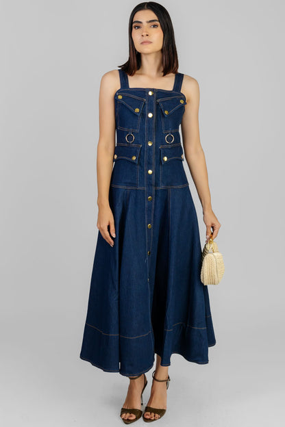 VESTIDO DENIM MIDI BOTONES