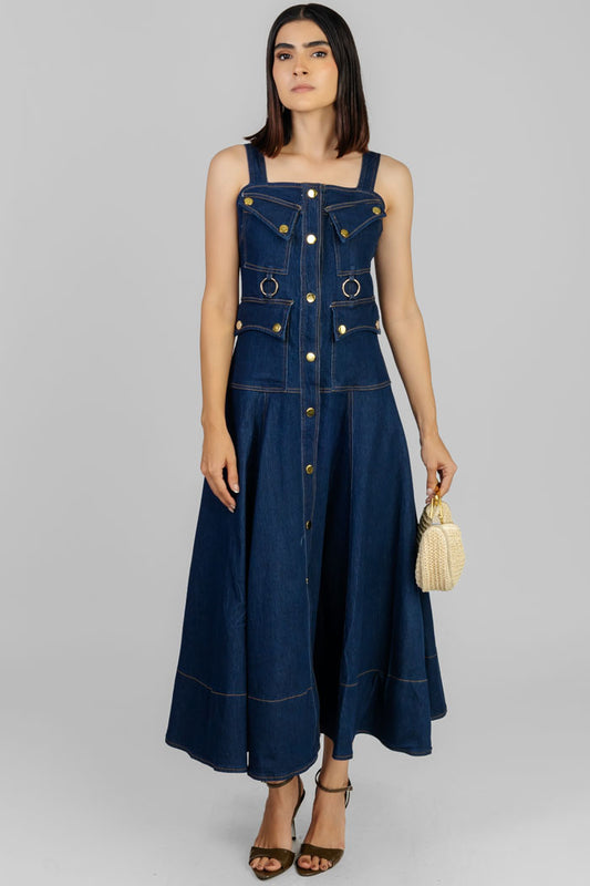 VESTIDO DENIM MIDI BOTONES