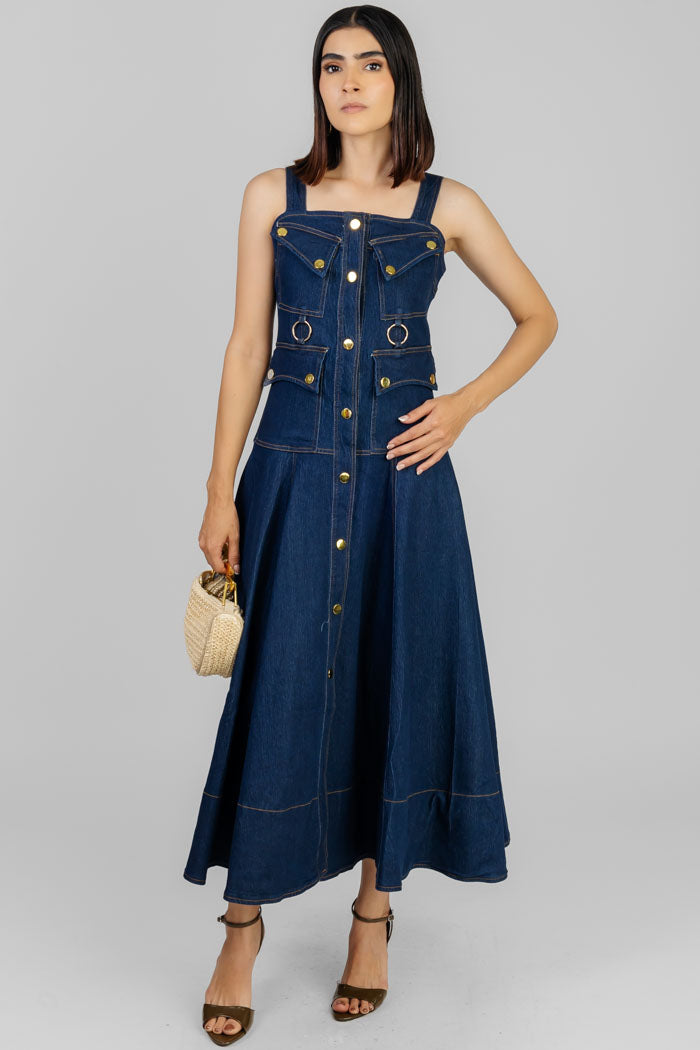 VESTIDO DENIM MIDI BOTONES