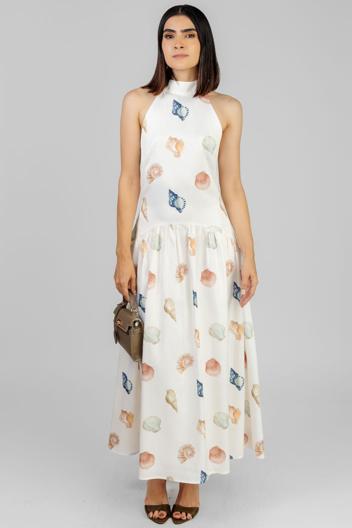 VESTIDO MIDI ESTAMPADO CONCHAS