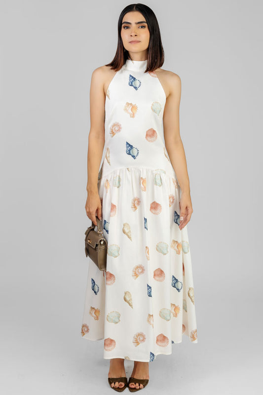 VESTIDO MIDI ESTAMPADO CONCHAS