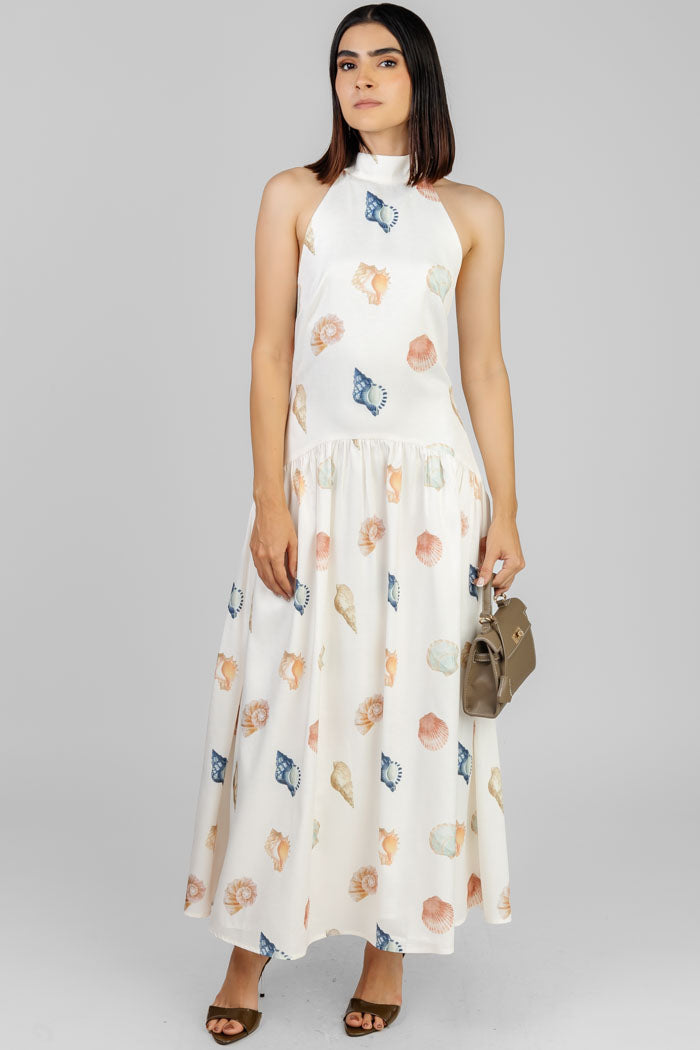 VESTIDO MIDI ESTAMPADO CONCHAS