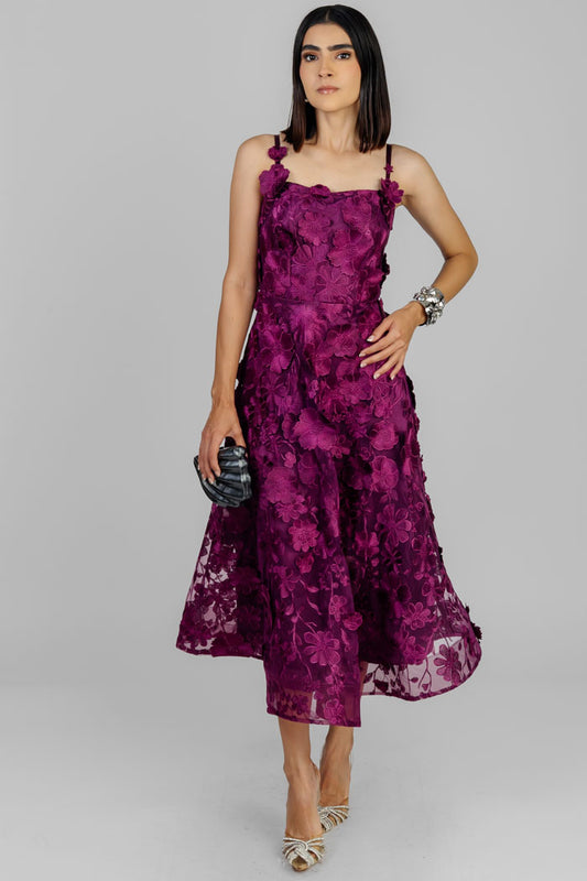 VESTIDO MIDI FLORAL MAGENTA