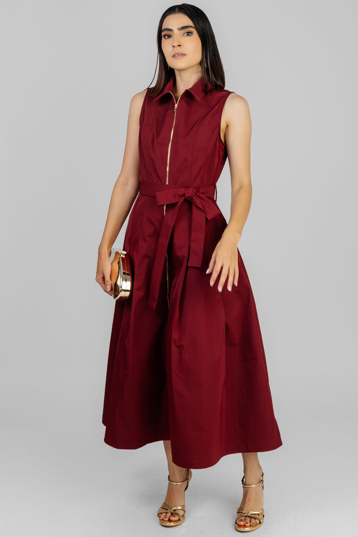 VESTIDO MIDI VINO ESTRUCTURADO
