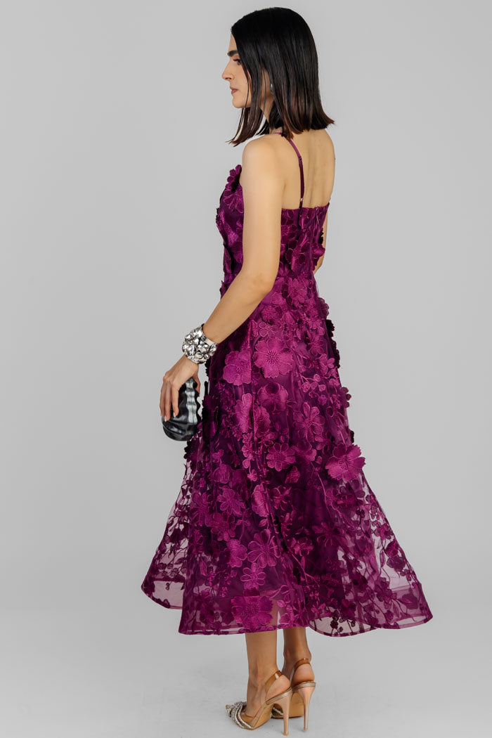 VESTIDO MIDI FLORAL MAGENTA