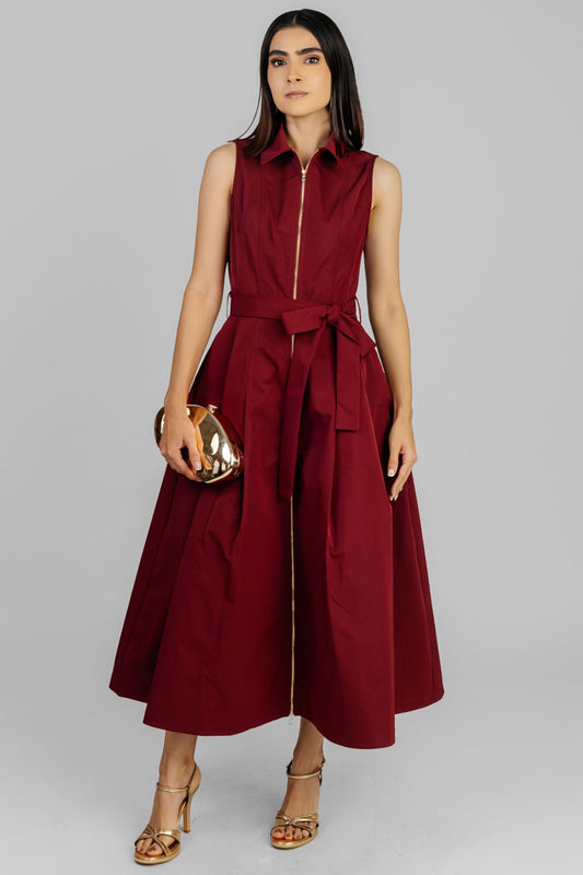 VESTIDO MIDI VINO ESTRUCTURADO