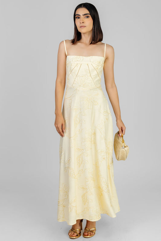 VESTIDO MIDI ESTAMPADO CREMA