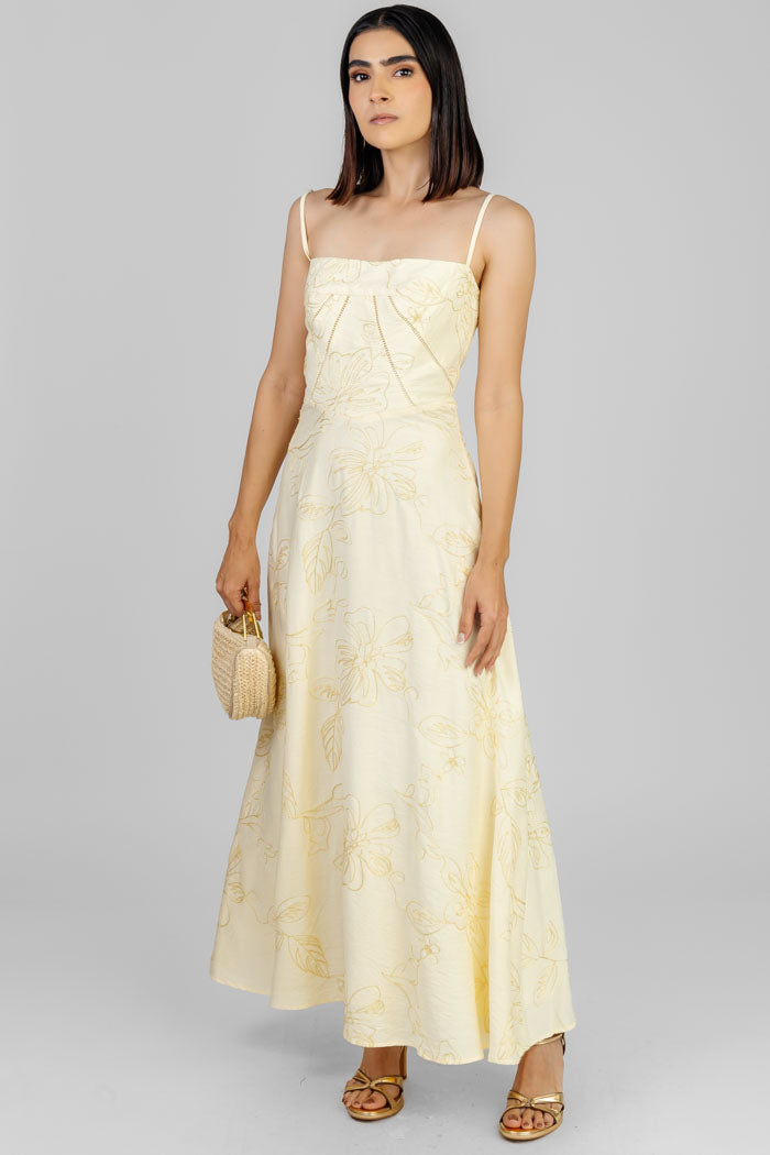 VESTIDO MIDI ESTAMPADO CREMA