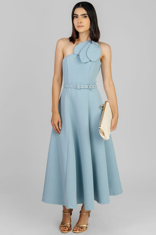 VESTIDO MIDI ASIMÉTRICO AZUL