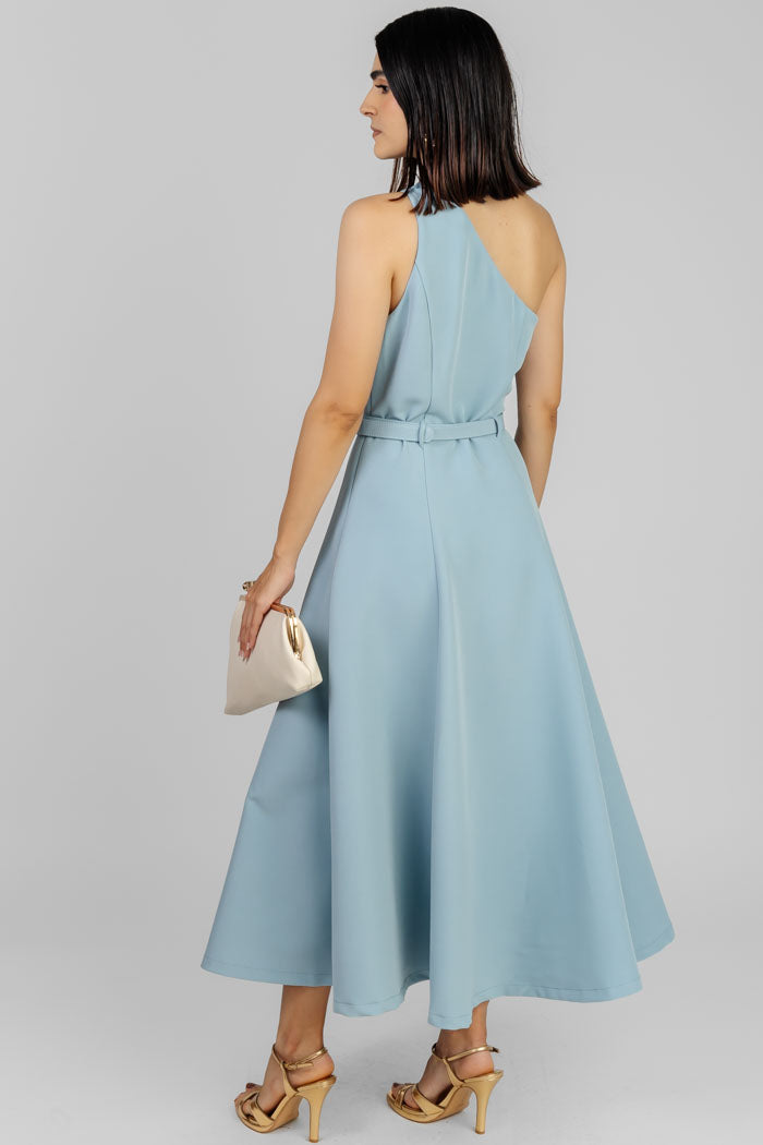 VESTIDO MIDI ASIMÉTRICO AZUL