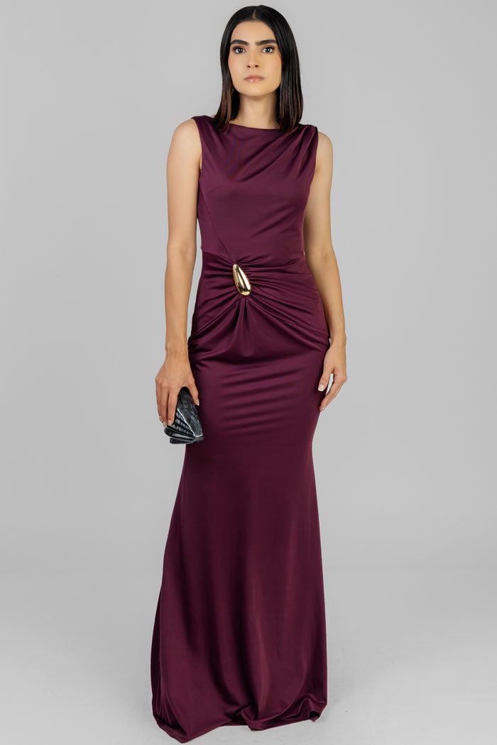 VESTIDO LARGO ELEGANTE VINO