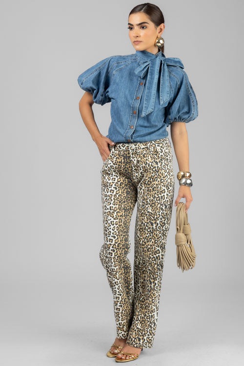 PANTALON DENIM ANIMAL PRINT