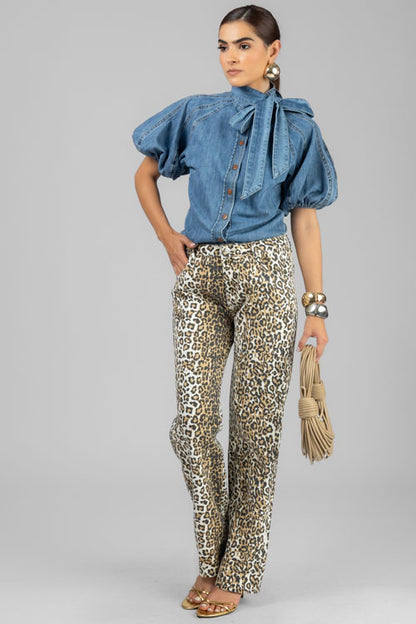 PANTALON DENIM ANIMAL PRINT