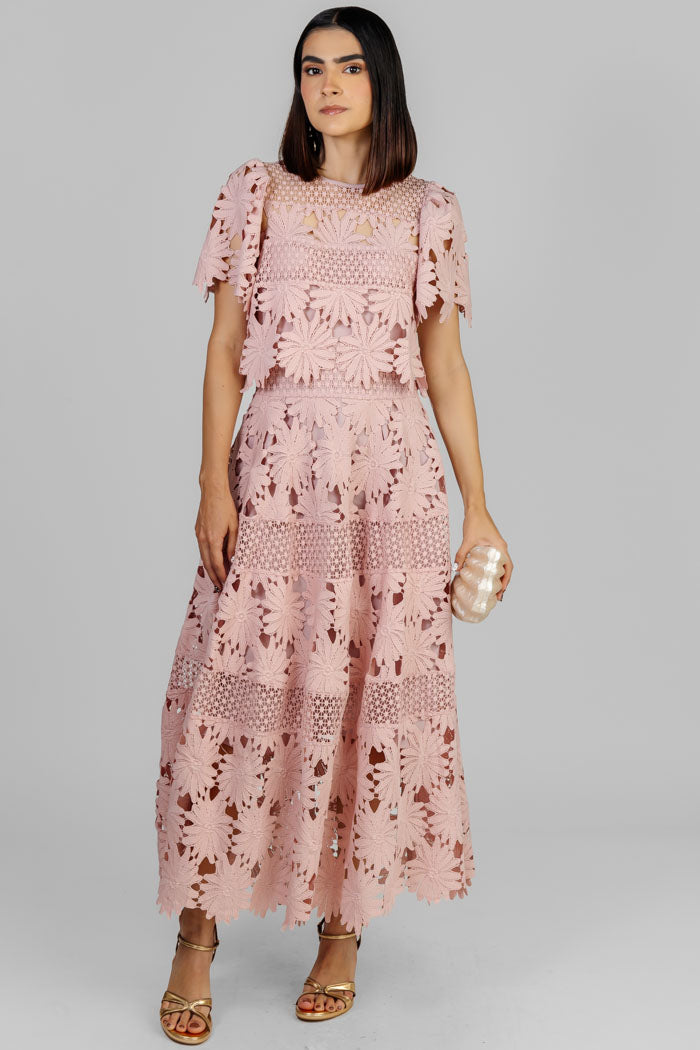 VESTIDO MIDI ROSA GUIPUR
