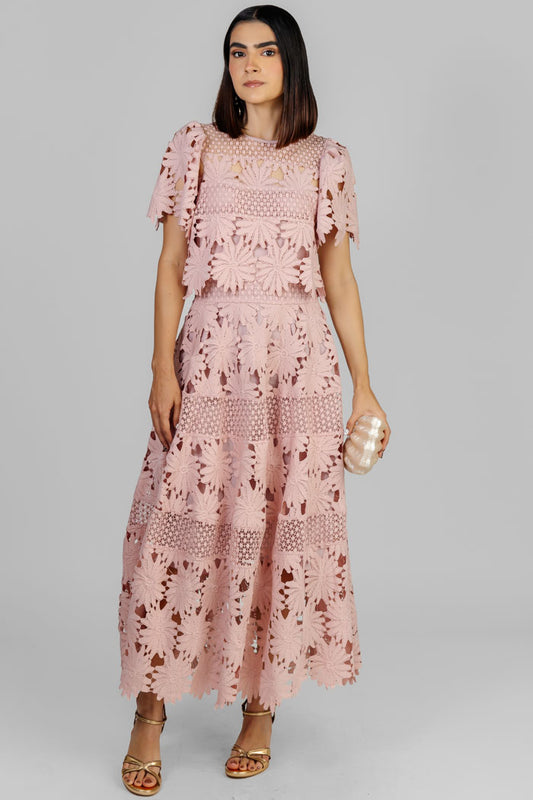 VESTIDO MIDI ROSA GUIPUR